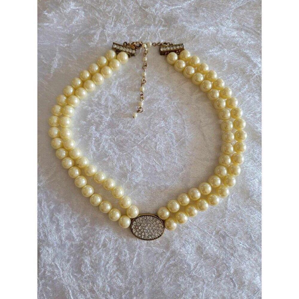 Avon President's Recognition Gold Pearl and Rhinestone Initial Necklace / H